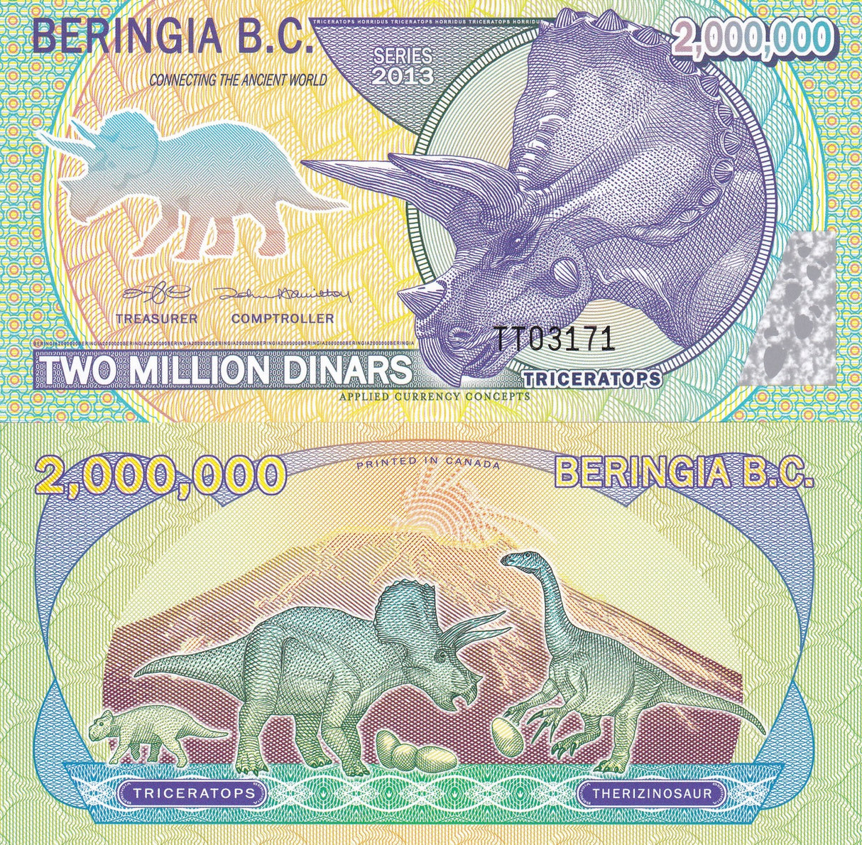 Beringia B.C. 2000000 2 Million Dinars 2013 Polymer Dinosours