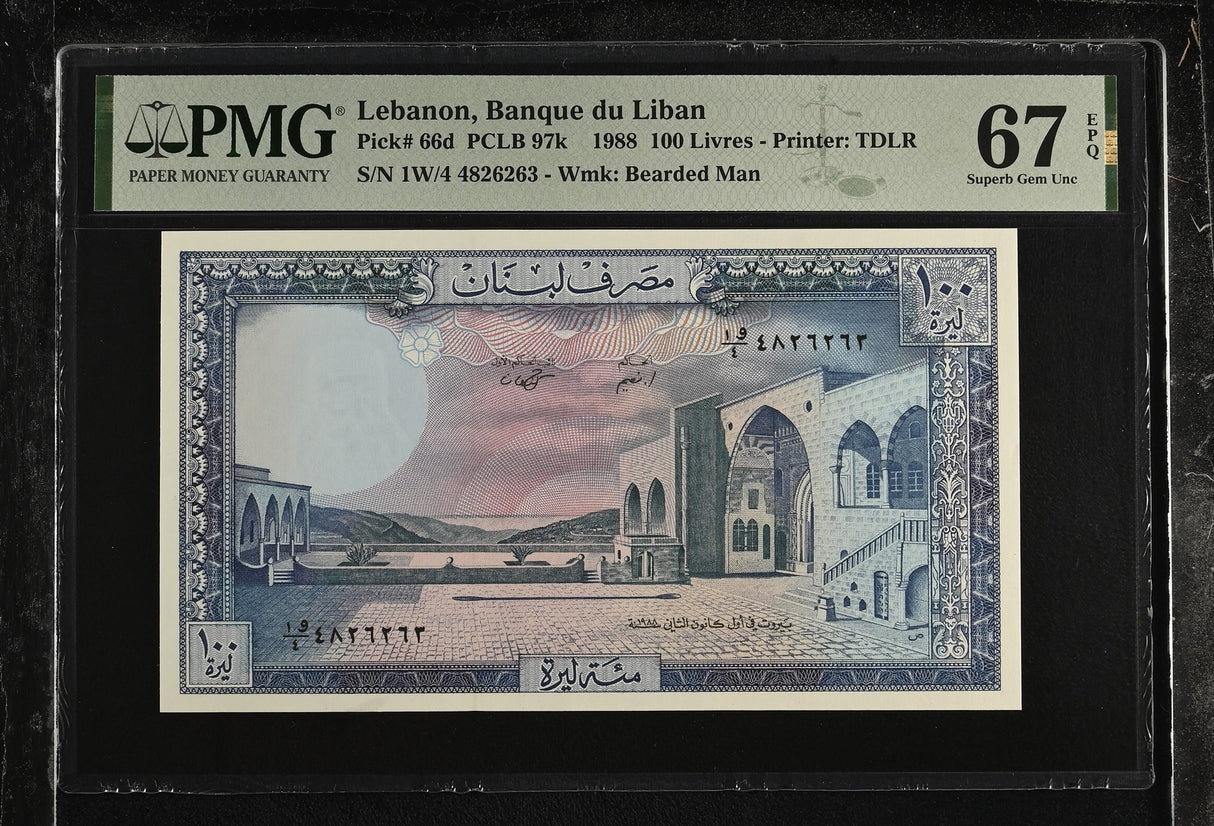 Lebanon 100 Livres 1988 P 66 d Superb Gem UNC PMG 67 EPQ