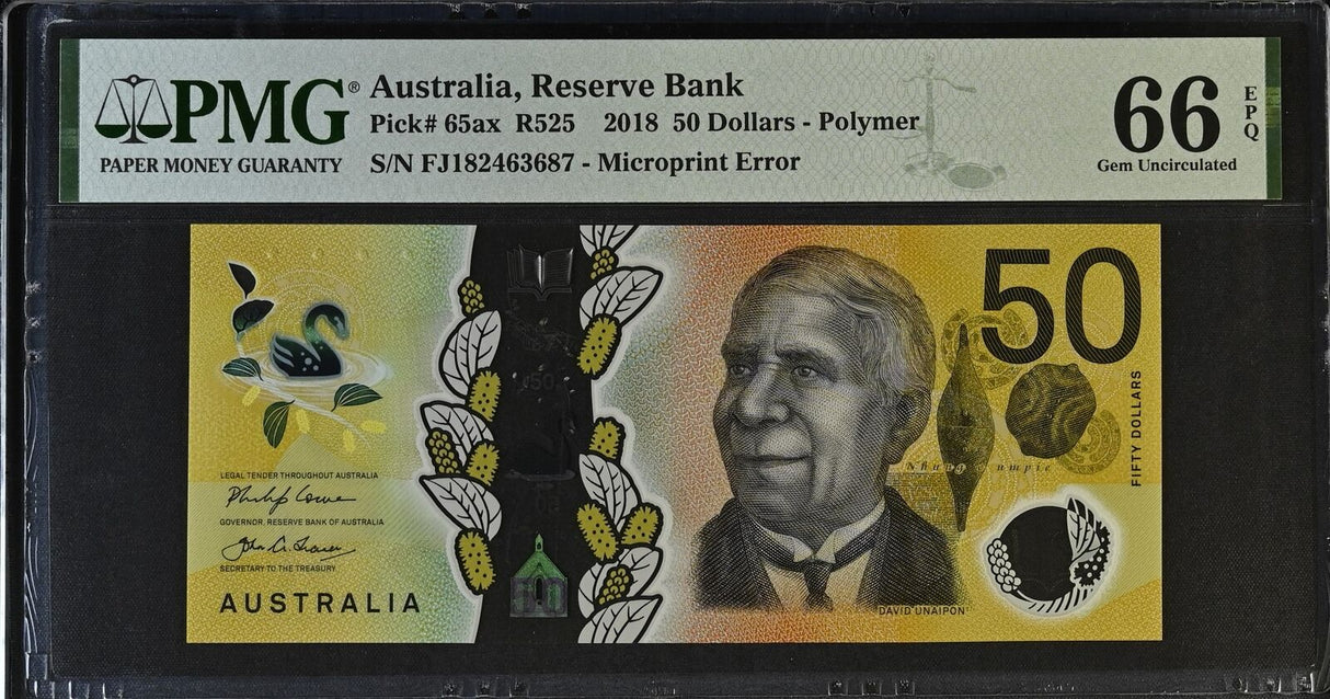 Australia 50 Dollars 2018 Polymer P 65 ax Gem UNC PMG 66 EPQ