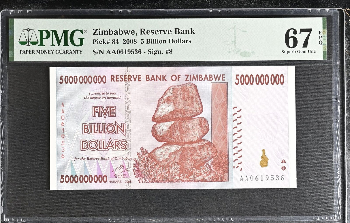 Zimbabwe 5 Billion Dollars 2008 P 84 Superb Gem UNC PMG 67 EPQ