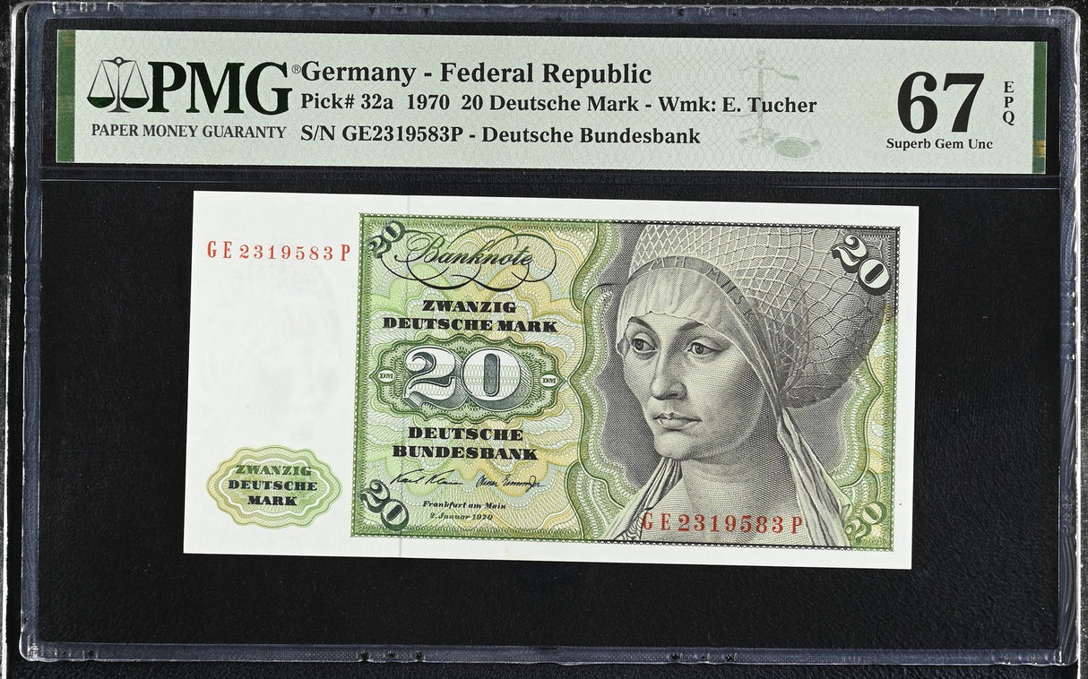 Germany Federal Republic 20 Deutsche Mark 1970 P 32 a Superb Gem UNC PMG 67 EPQ