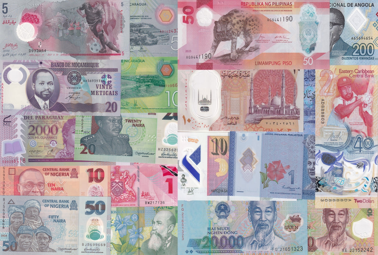 World Polymer Collectible Banknotes Set 19 UNC Different 15 Countries
