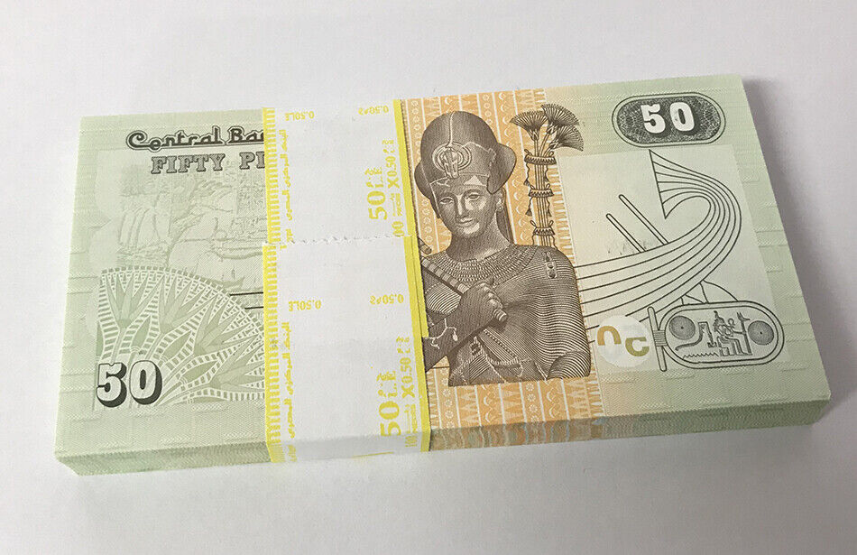Egypt 50 Piastre Mixed Year P 70 UNC LOT 100 PCS 1 Bundle