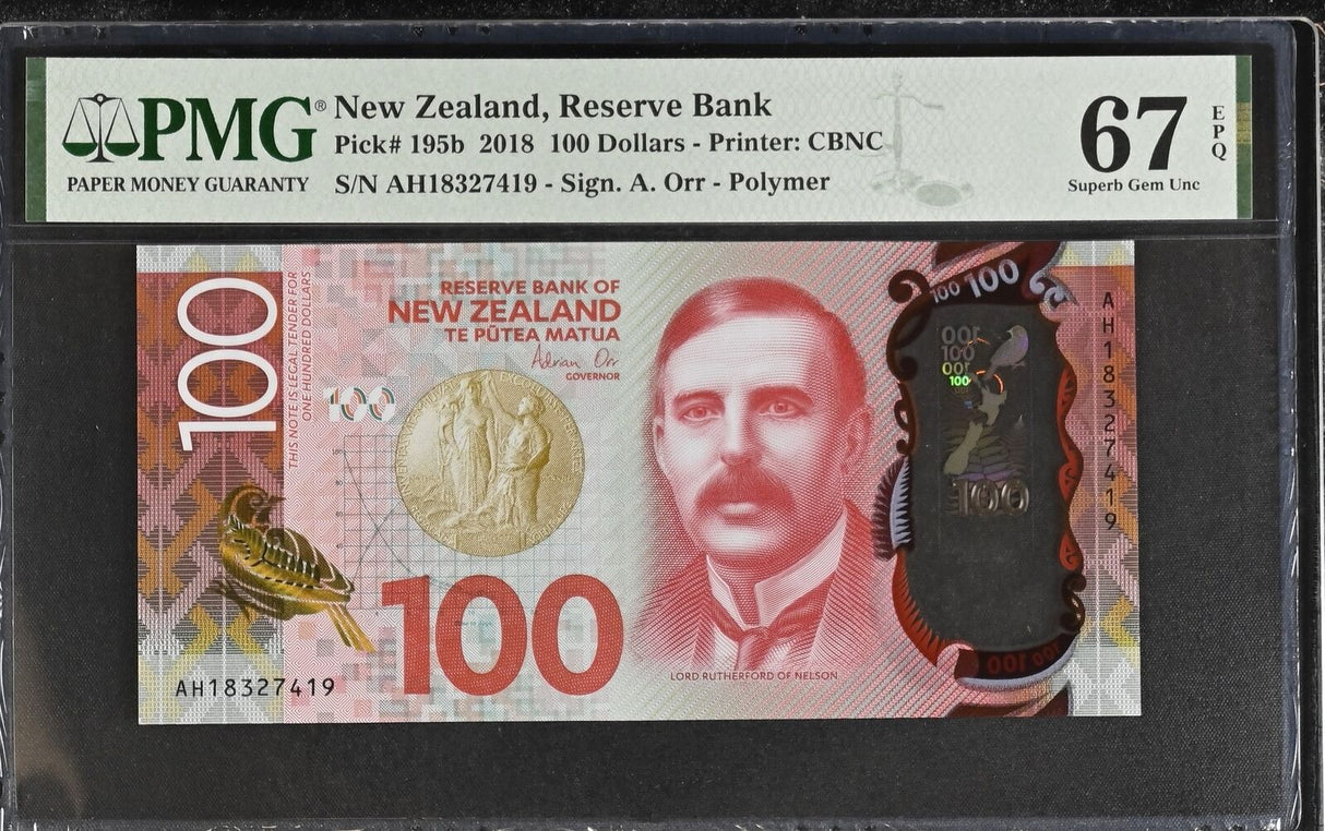New Zealand 100 Dollars 2018 Polymer P 195 b Superb Gem UNC PMG 67 EPQ