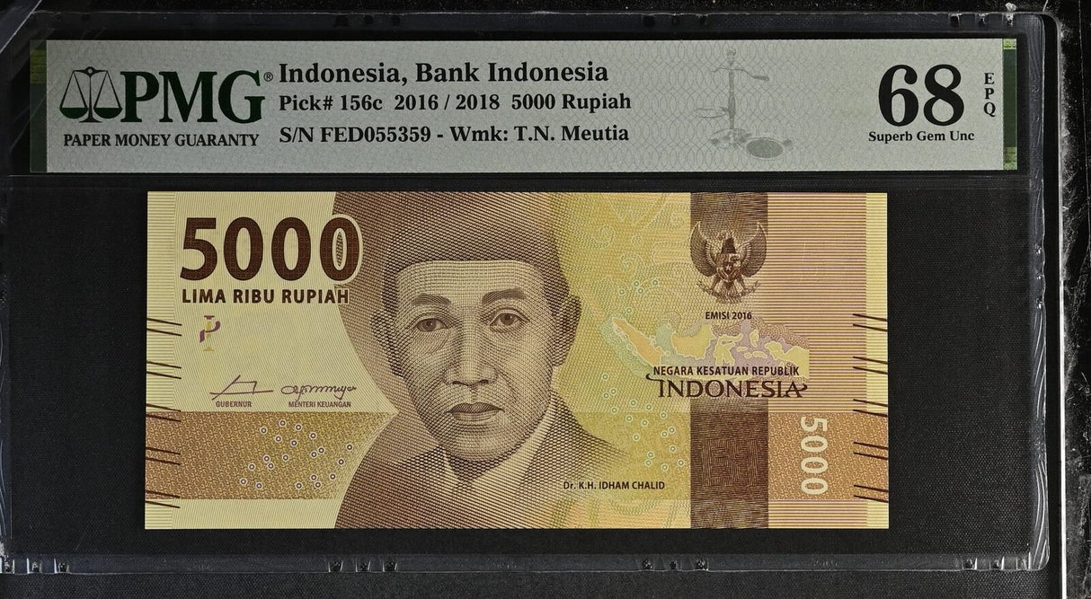 Indonesia 5000 Rupiah 2016/2018 P 156 c Superb Gem UNC PMG 68 EPQ