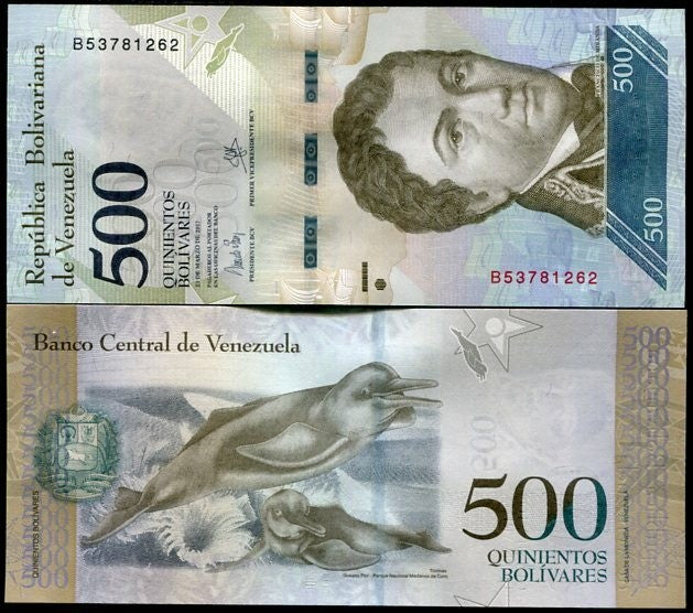 Venezuela 500 Bolivares 2017 P 94 UNC Amazon River dolphins Medanos de Coro