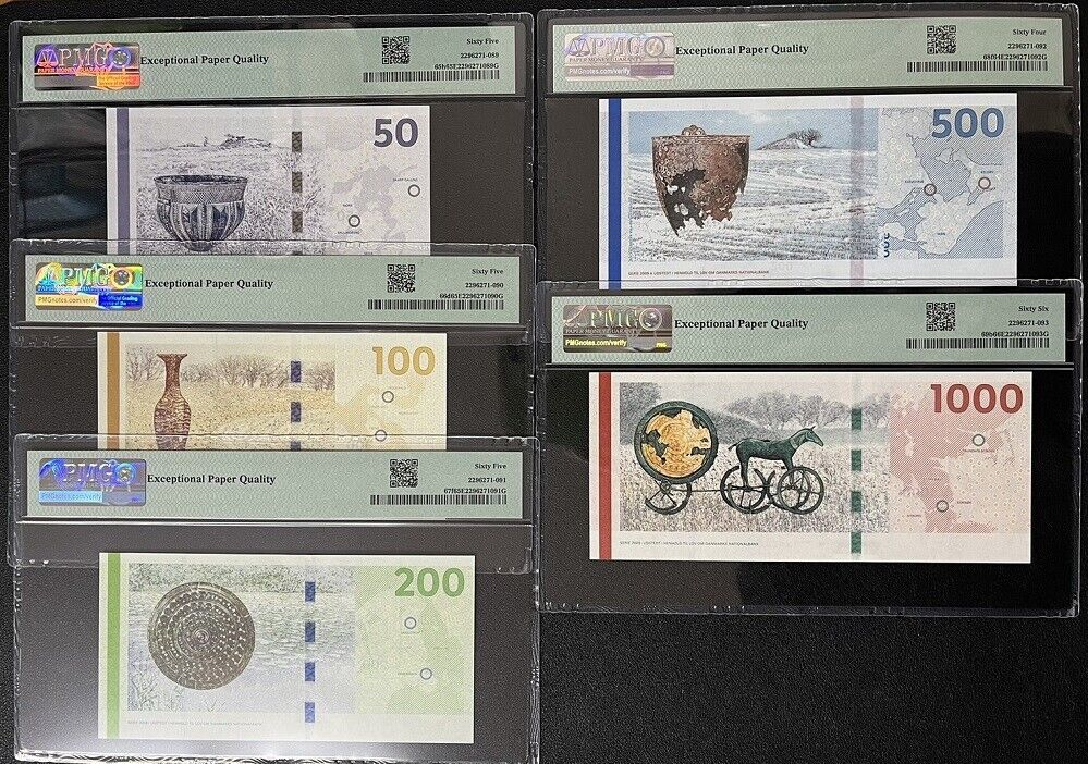 Denmark Set 5; 50 100-1000 Kroner 2012-19 P 65 P 66-69 Gem UNC PMG 64 65 66 EPQ