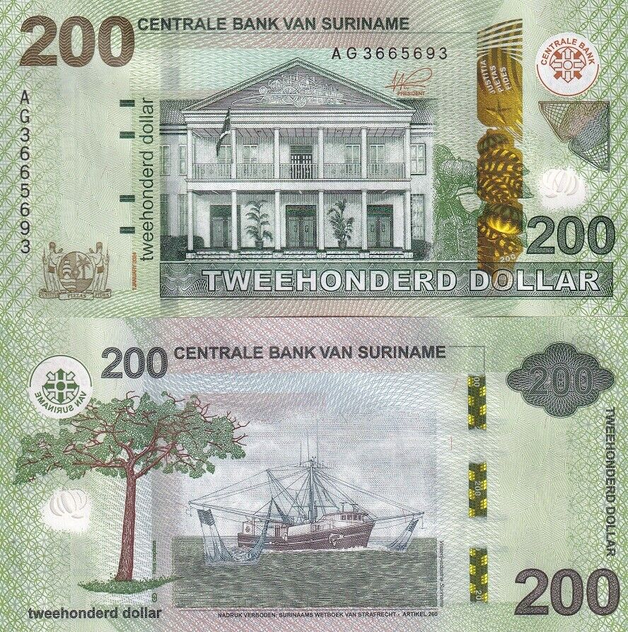 Suriname LOT 3 X SET 2 = 6 UNC 200 500 Dollars 2024 P New Fishing Boat Tractor