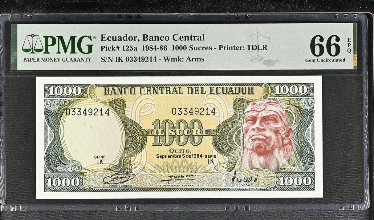 Ecuador 1000 Sucres 1984 P 125 a Gem UNC PMG 66 EPQ