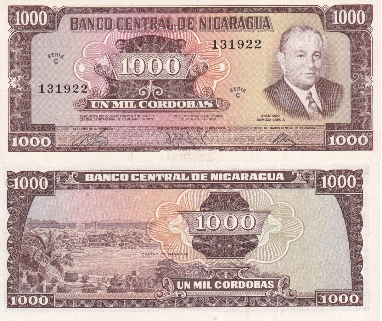 Nicaragua 1000 Cordobas 1972 P 128a UNC