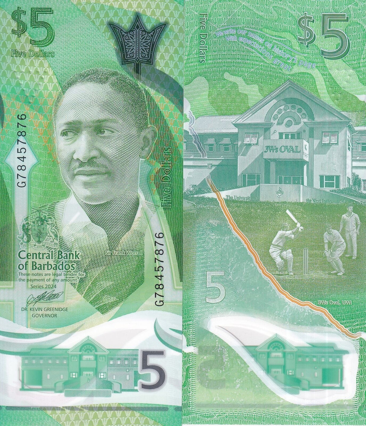 Barbados 5 Dollars 2024 Polymer P 81 UNC