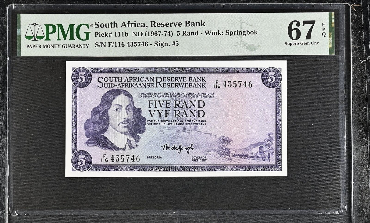South Africa 5 Rand ND 1967-1974 P 111 b Superb Gem UNC PMG 67 EPQ