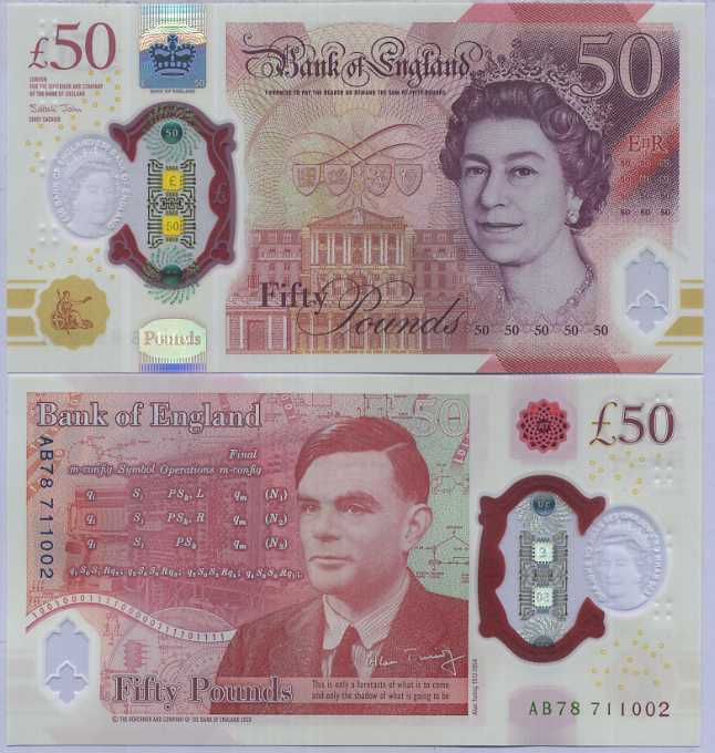 Great Britain 50 Pounds 2020 ND 2021 P 397 Queen Elizabeth II Turing Polymer UNC