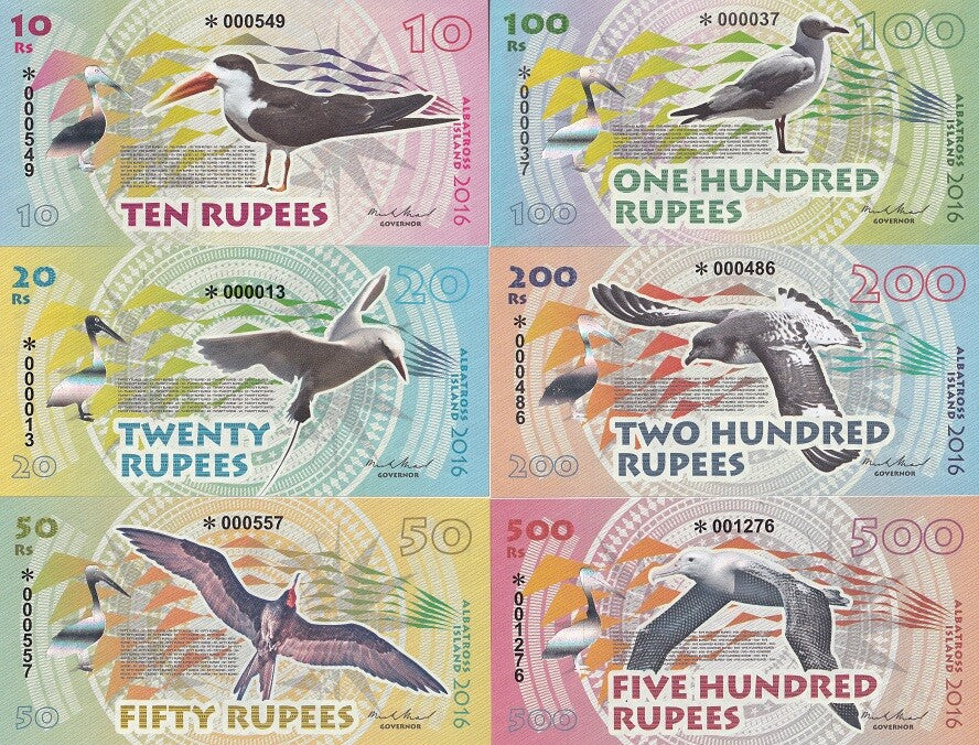 Albatross Islands Set 6 10 20 50 100 200 500 Rupees 2016 Birds Fantasy