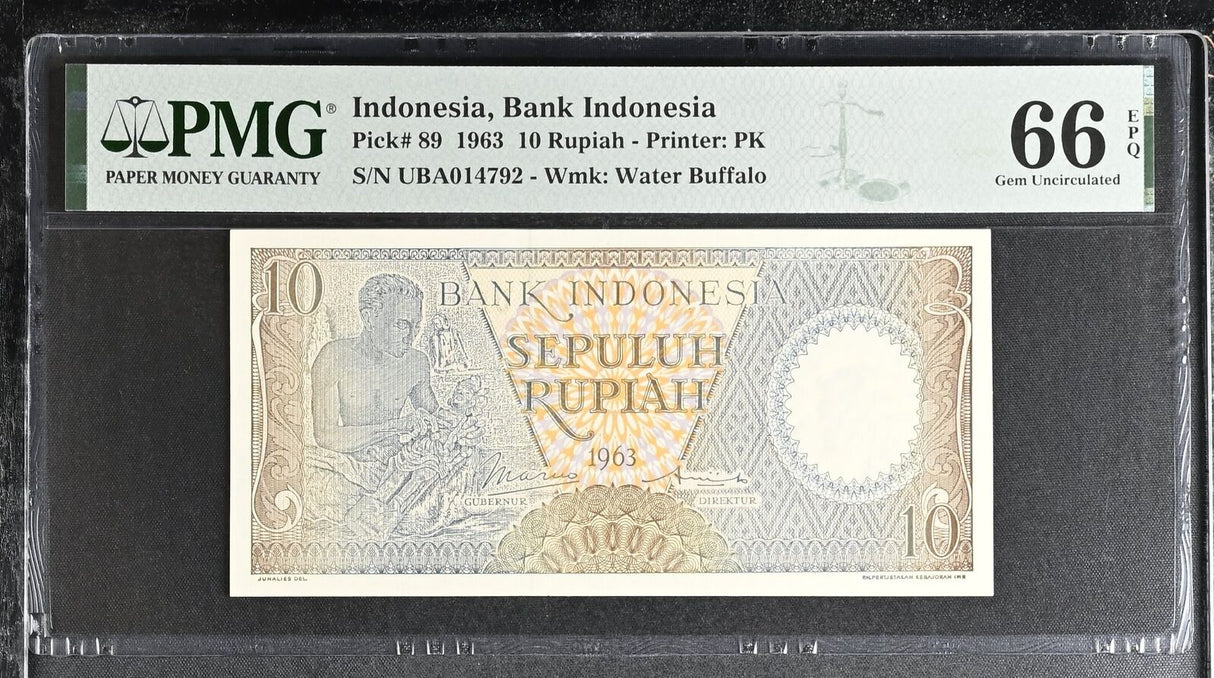 Indonesia 10 Rupiah 1963 P 89 Gem UNC PMG 66 EPQ
