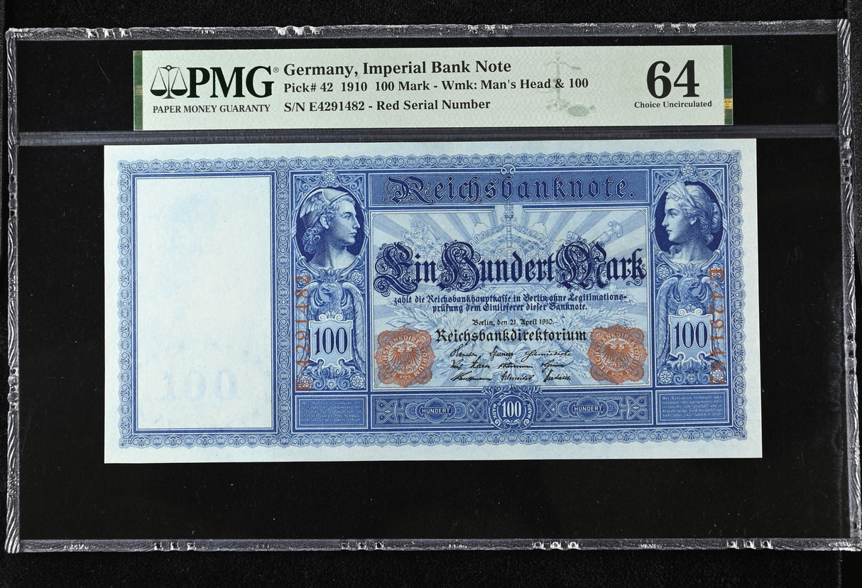 Germany 100 Mark Imperial Bank Note 1910 P 42 Choice UNC PMG 64