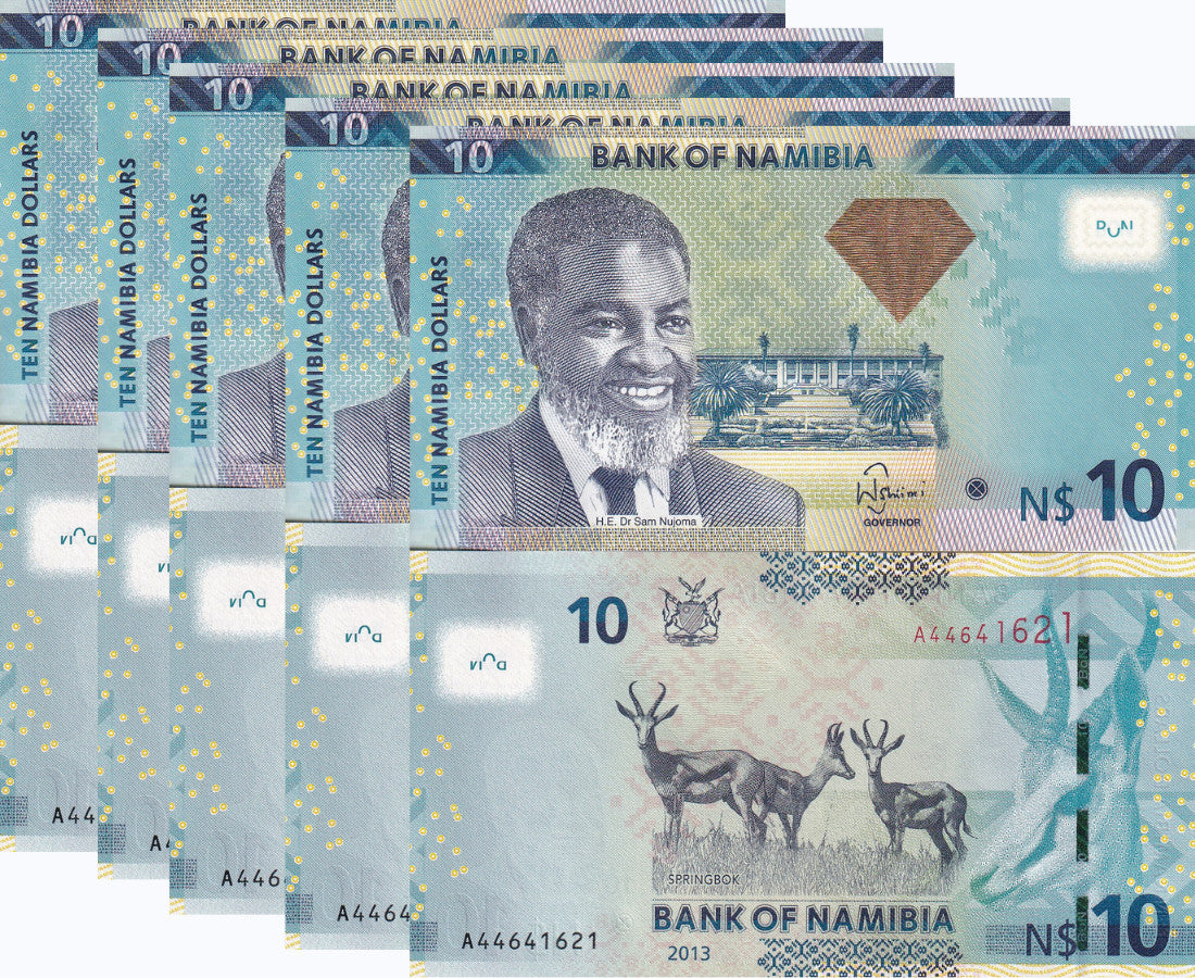 Namibia 10 Dollars 2013 P 11 b UNC LOT 5 PCS