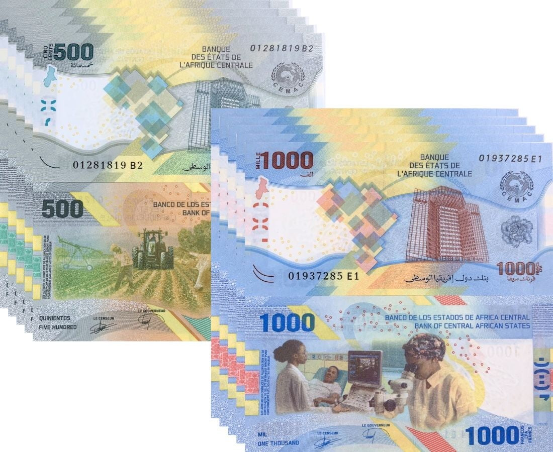 Central African States Set 2 x Lot 5 UNC 500 1000 FR 2020 2022 P 700 701