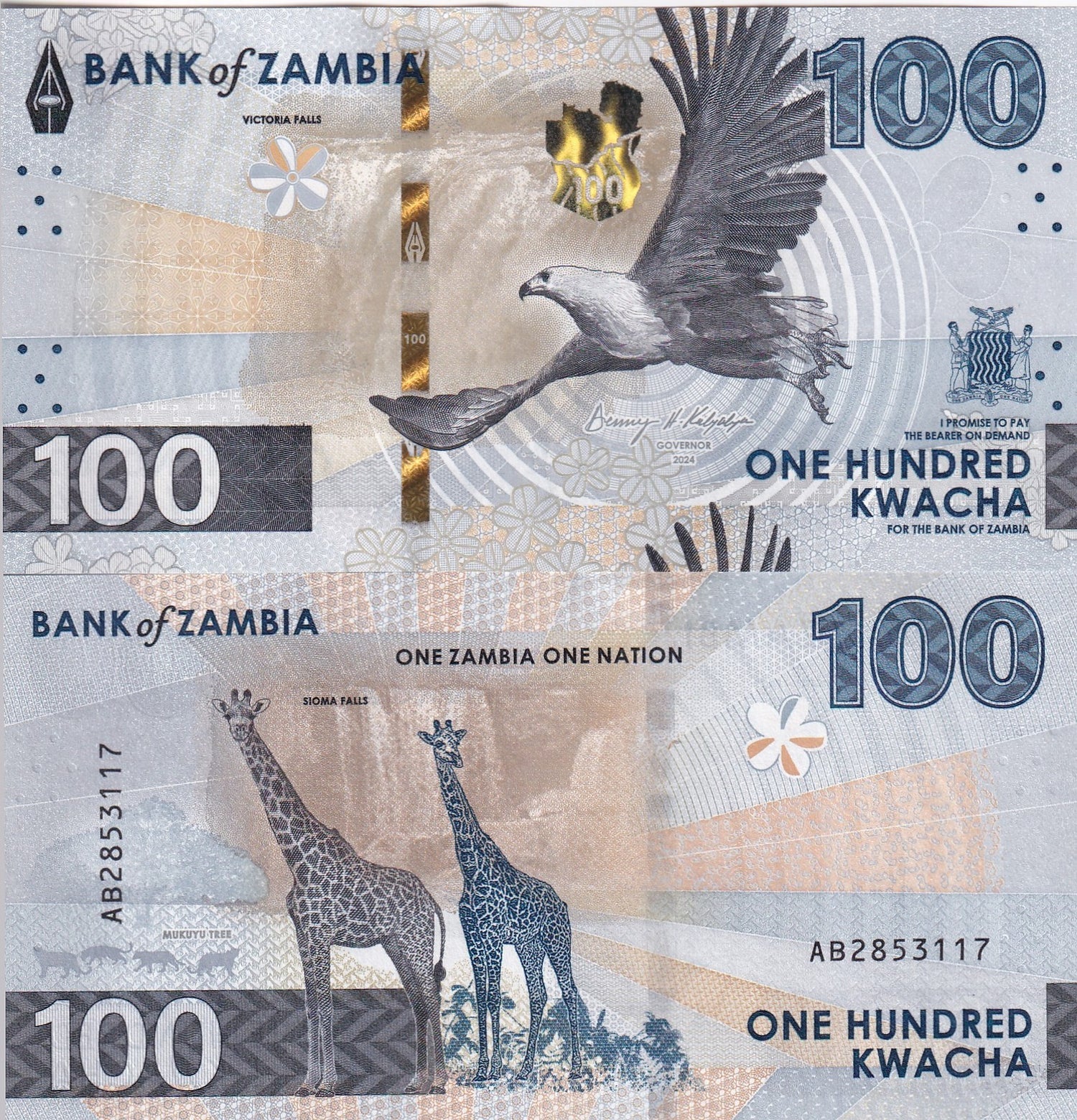 Zambia set 2 x LOT 5 = 10 UNC 50 100 Kwacha 2024 2025 P 64 65 NEW