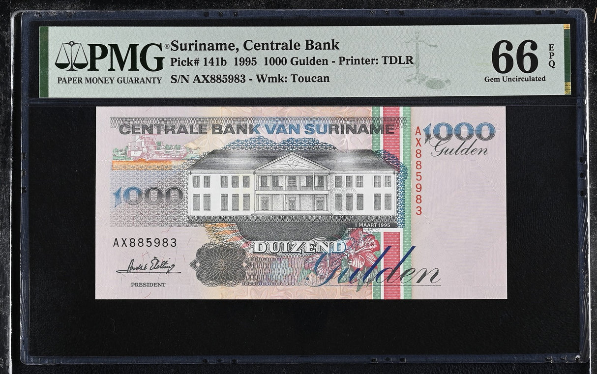 Suriname 1000 dollars 1995 P 141 b Gem UNC PMG 66 EPQ
