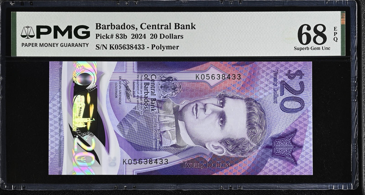 Barbados 20 Dollars 2024 Polymer P 83 b Superb Gem UNC PMG 68 EPQ TOP POP