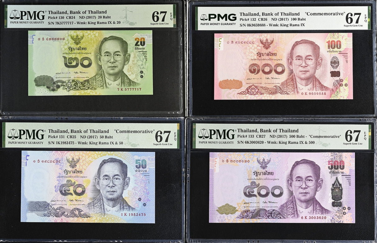 Thailand Set 4; 20 50 100 500 Baht ND 2017 P 130- 132 133 Superb UNC PMG 67 EPQ