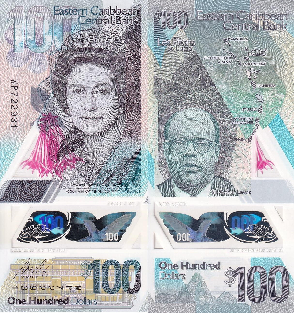 East Caribbean 100 Dollars ND 2019 P 59 a Polymer QE II UNC