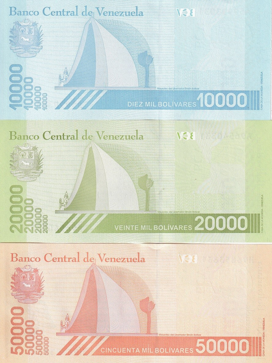 Venezuela SET 3 Pcs 10000 20000 50000 Bolivares 2019 P 109 P 110 P 111 UNC