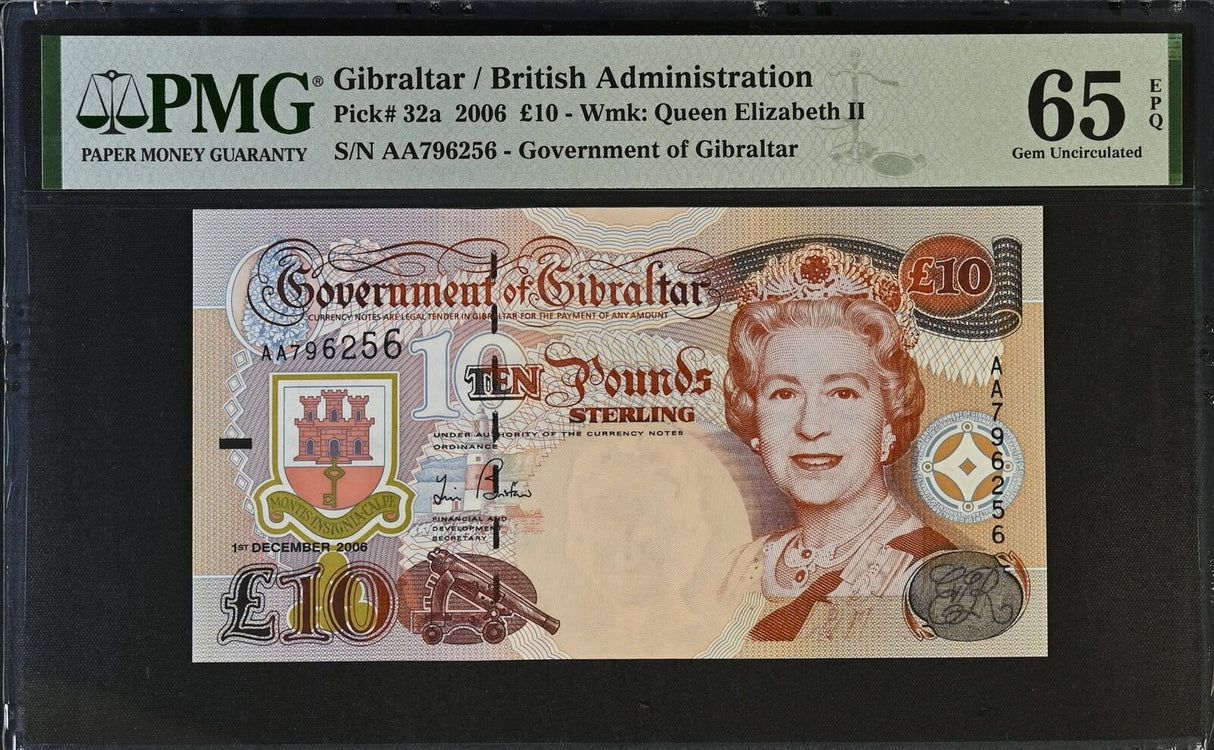 Gibraltar 10 Pounds 2006 P 32 a Gem UNC PMG 65 EPQ