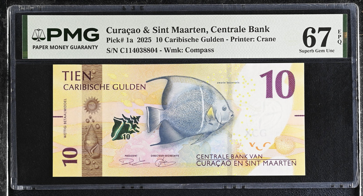 Curacao & Sint Maarten 10 Gulden 2025 P 1 a Superb Gem UNC PMG 67 EPQ PNB