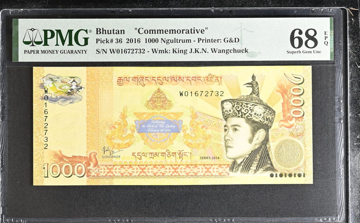 Bhutan 1000 Ngultrum 2016 P 36 Commemorative Superb Gem UNC PMG 68 EPQ TOP POP