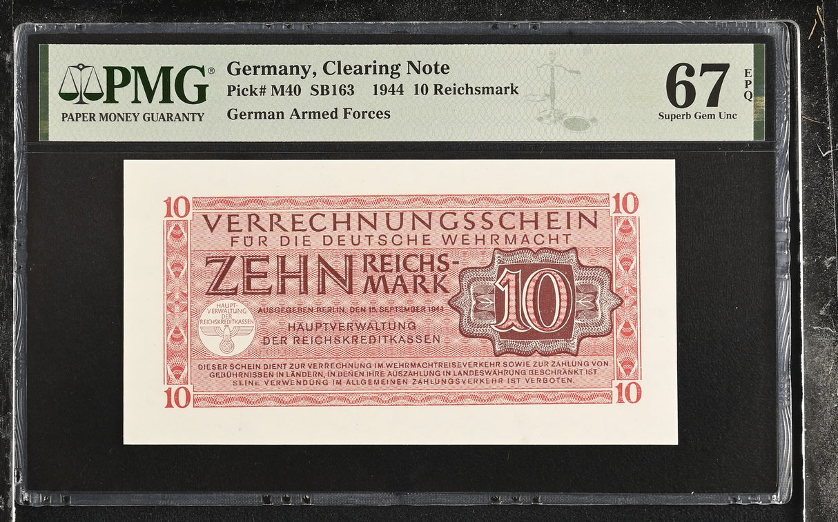 Germany 10 Reichsmark 1944 P M40 Superb Gem UNC PMG 67 EPQ