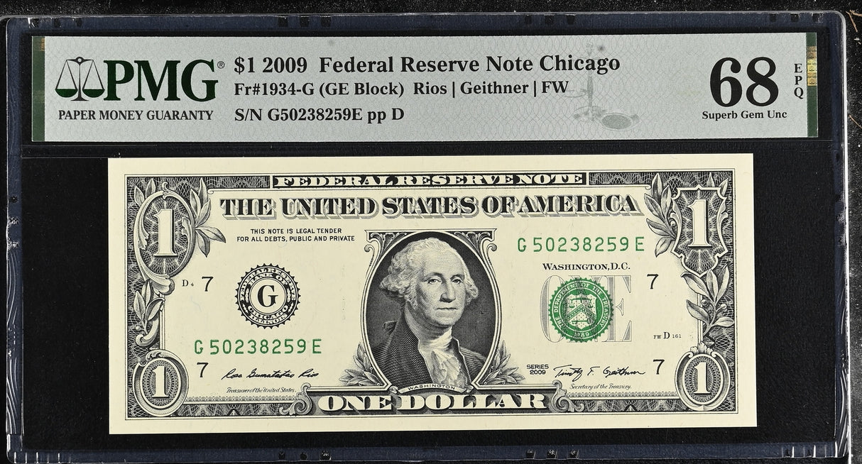 United States 1 Dollar USA 2009 P 530 G Chicago Superb Gem UNC PMG 68 EPQ