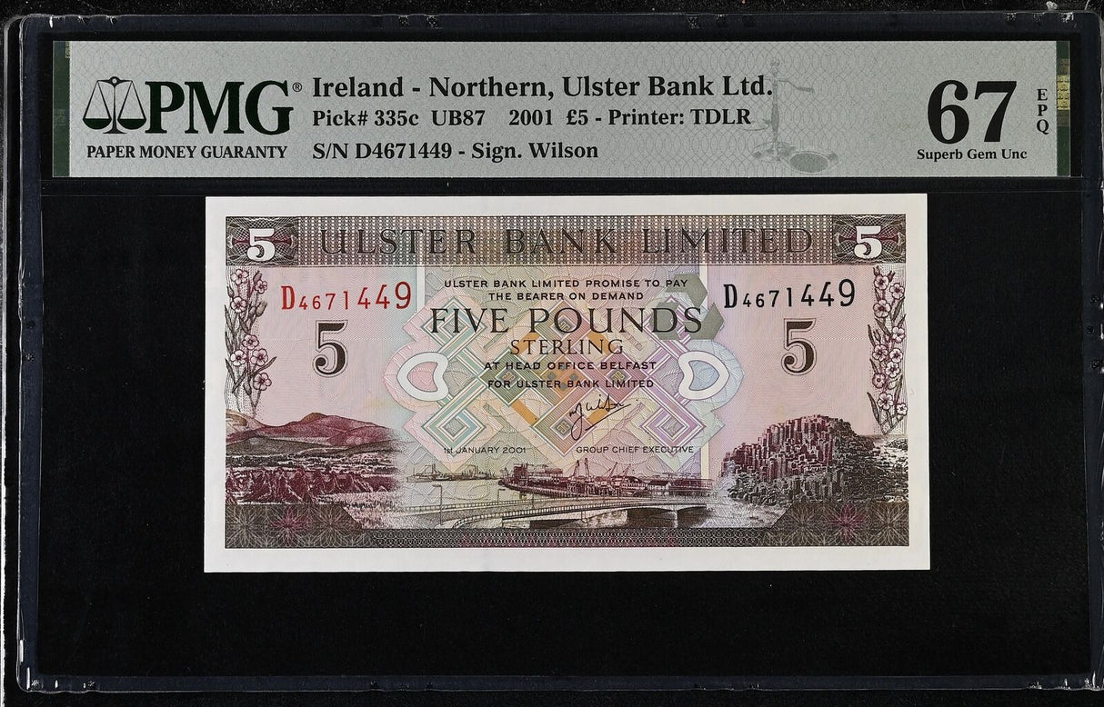 Northern Ireland 5 Pounds 2001 P 335 C Superb Gem UNC PMG 67 EPQ TOP POP