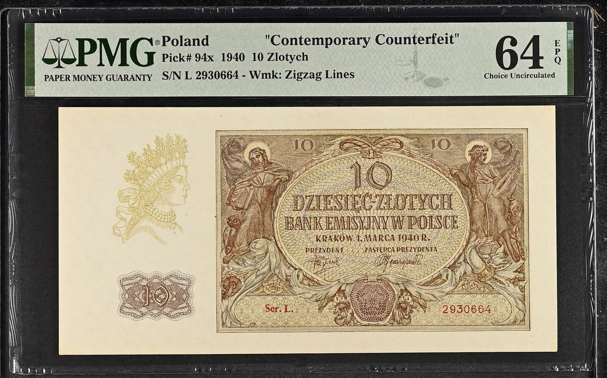 Poland 10 Zlotych 1940 P 94 x Choice UNC PMG 64 EPQ