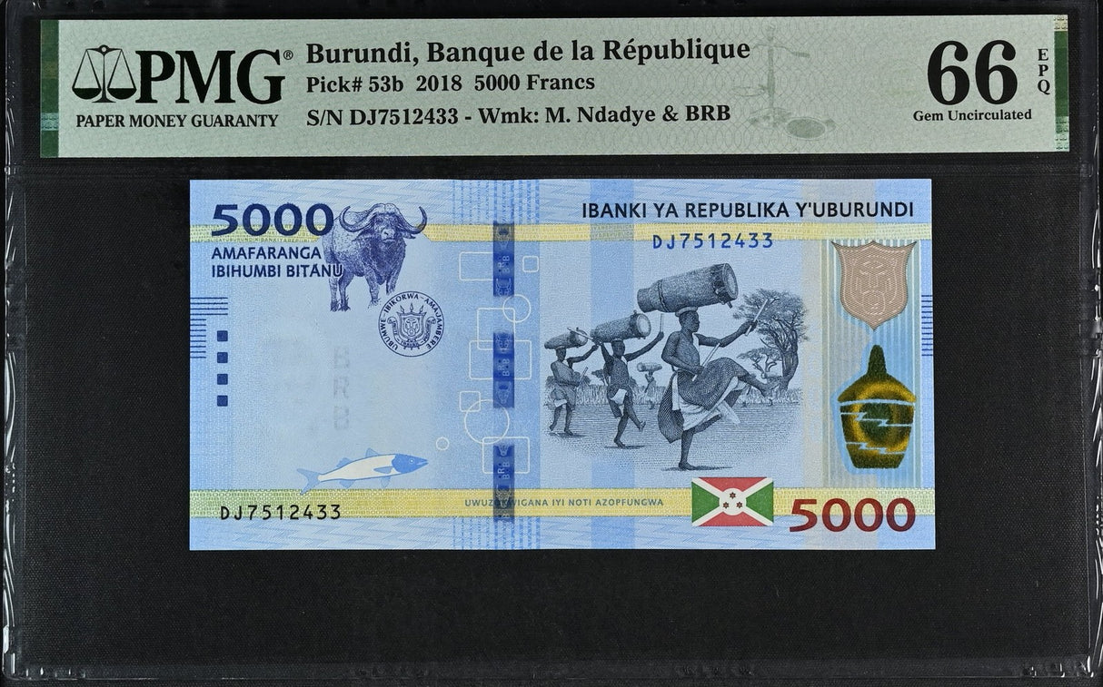 Burundi 5000 Francs 2018 P 53 b Gem UNC PMG 66 EPQ