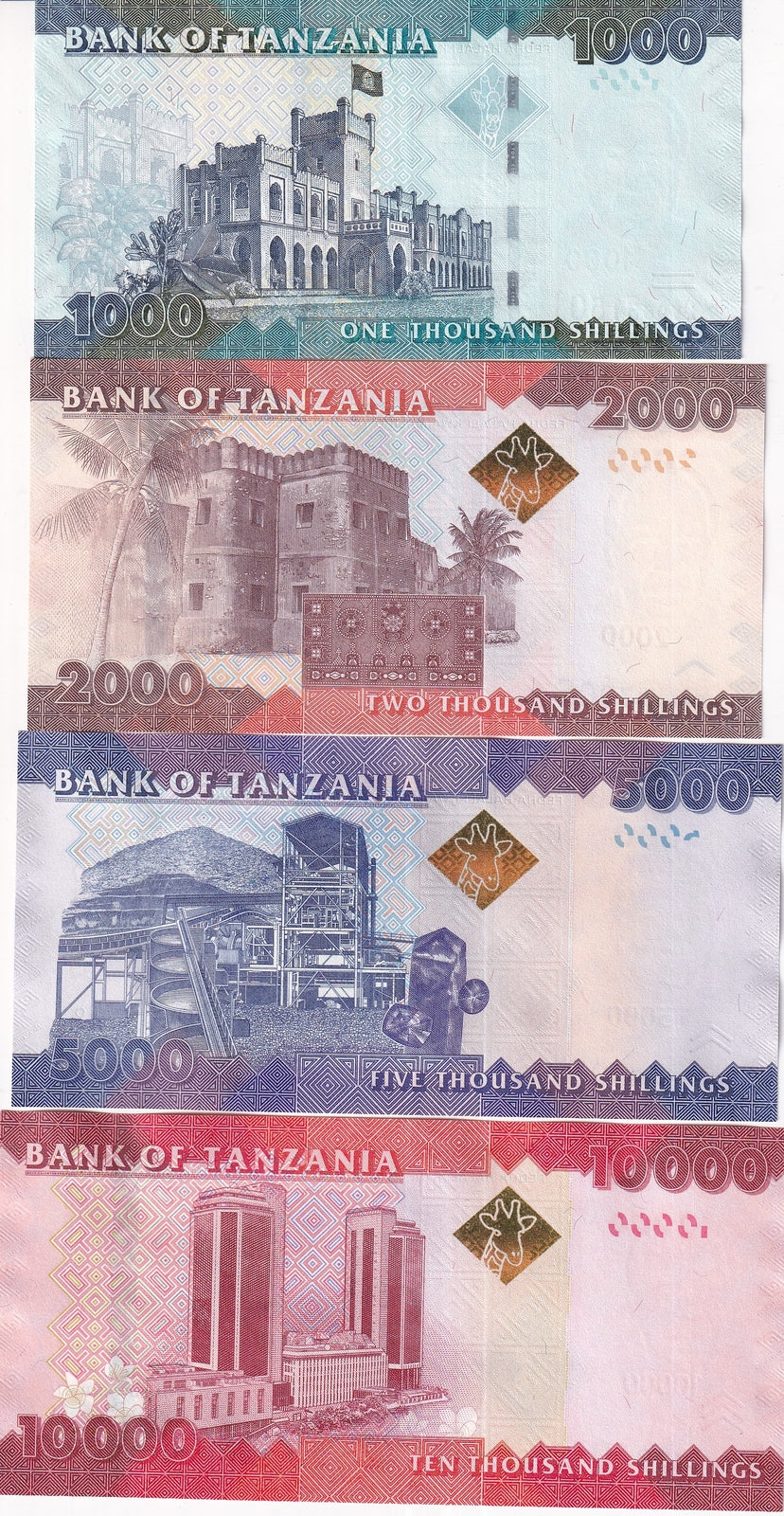 Tanzania set 4 UNC 1000 2000 5000 10000 Shillings ND 2020 2025 P 41 42 43 44