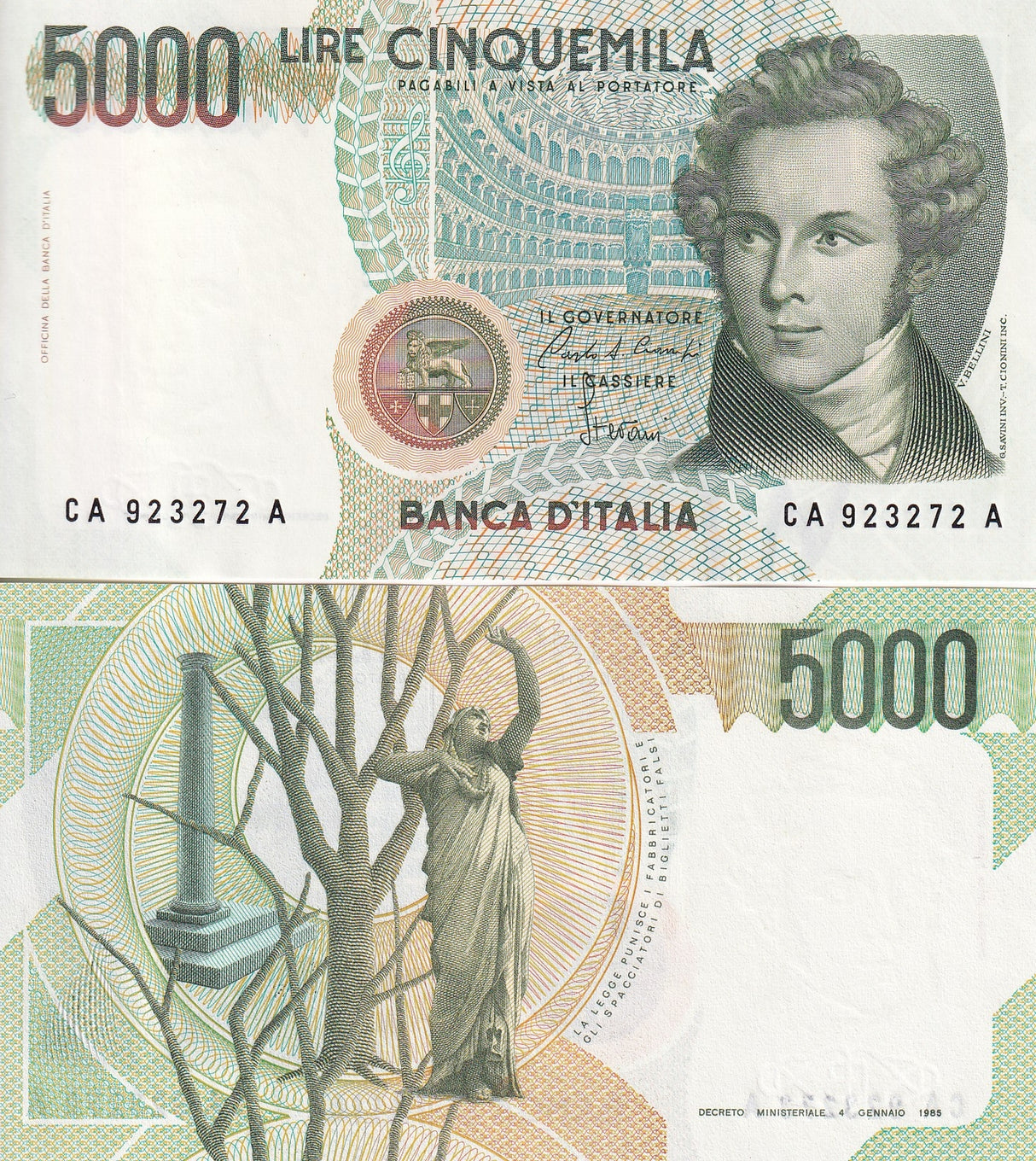 Italy 5000 Lire 1985 P 111 a UNC