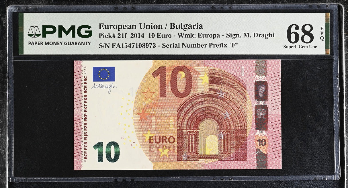 Euro 10 Euro Bulgaria 2014 P 21 f Superb Gem UNC PMG 68 EPQ