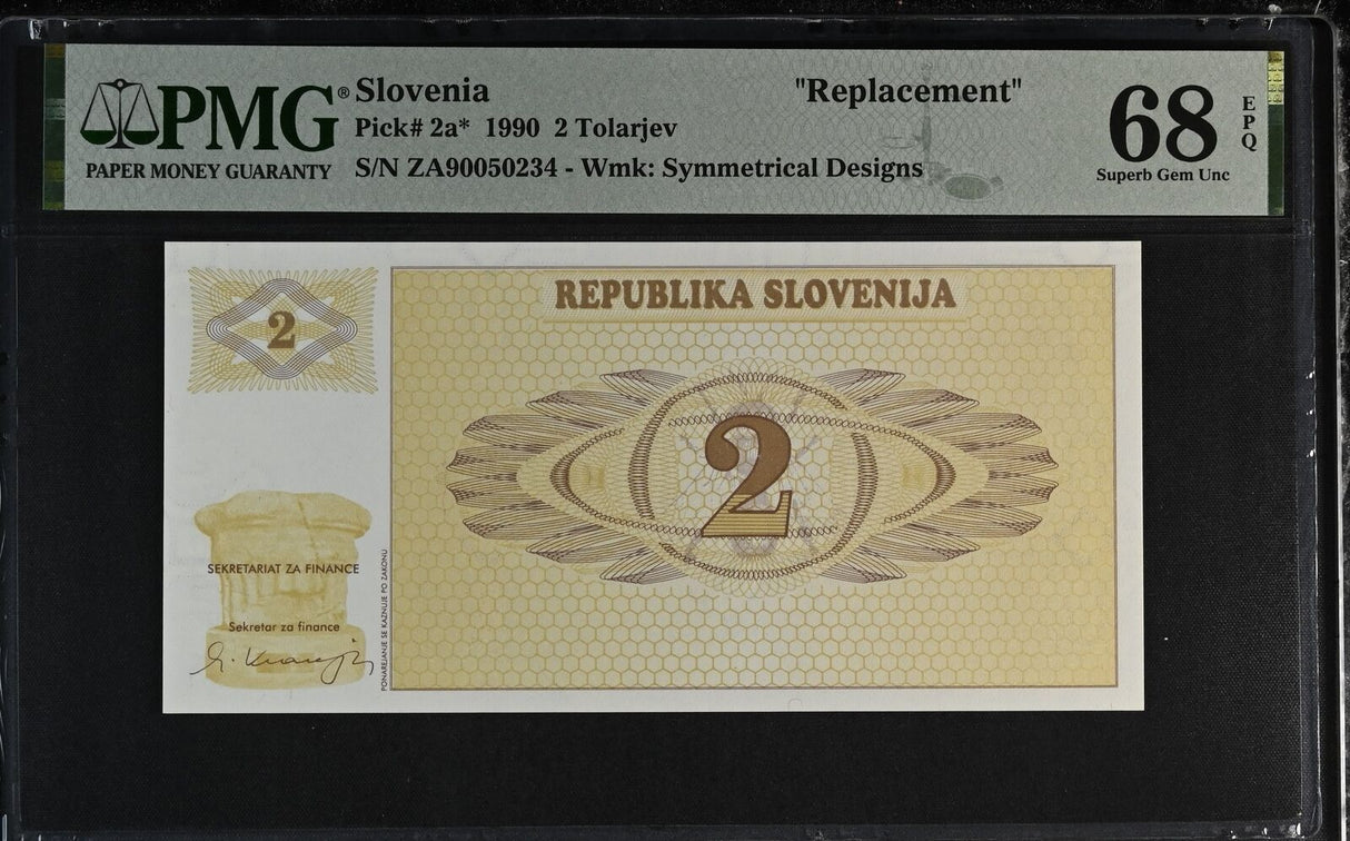Slovenia 2 Tolajev 1990 P 2 a* Replacement Superb Gem UNC PMG 68 EPQ TOP POP