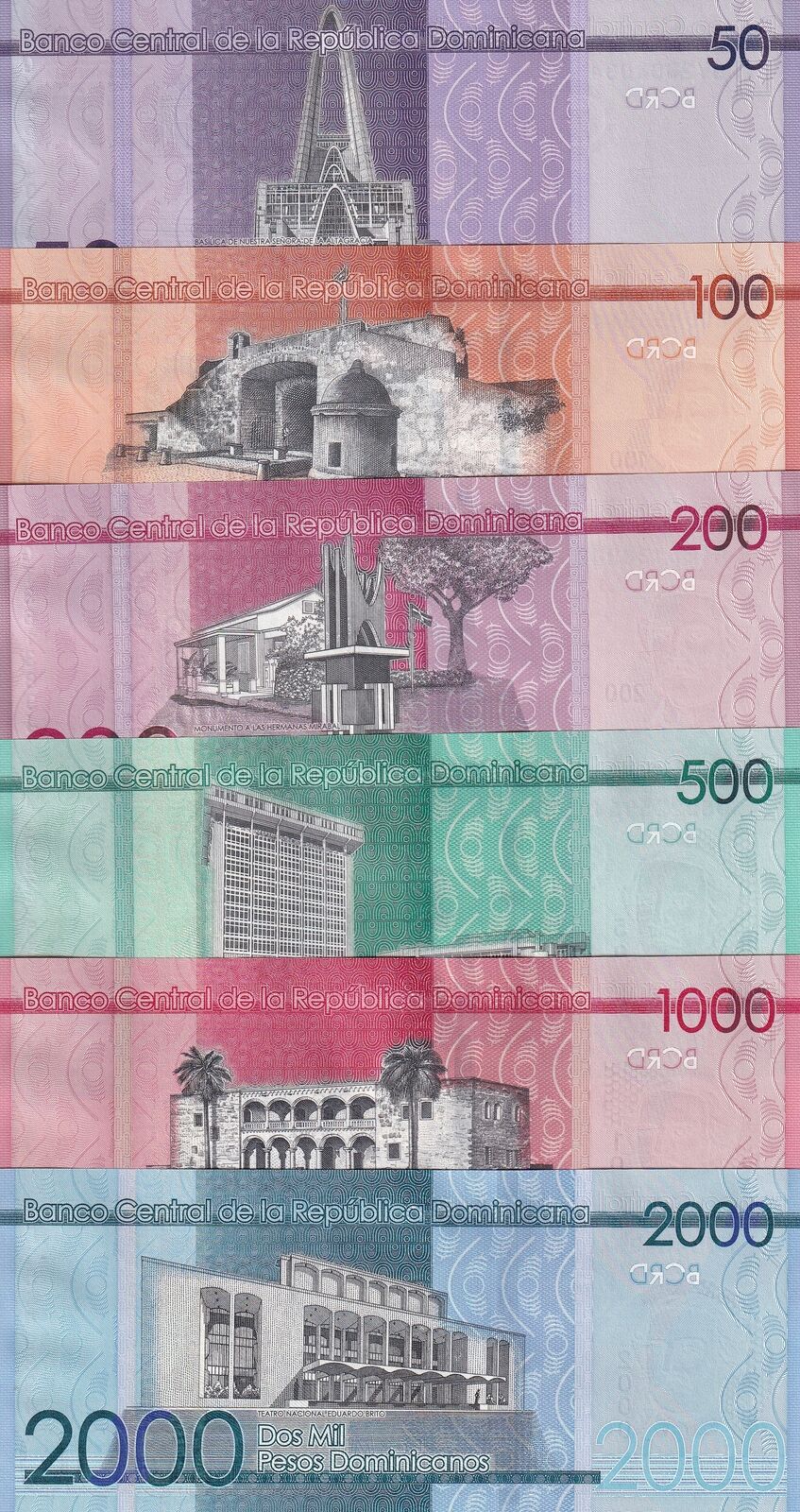 Dominican Republic Set 6 PCS 50 100 - 2000 Pesos 2021 2023 P 189 190 - P 194 UNC