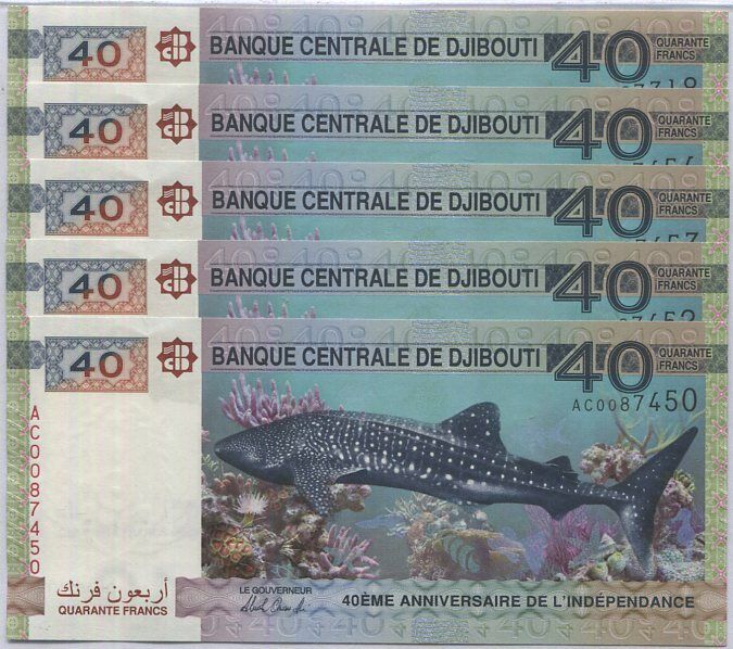 Djibouti 40 Francs 2017 P 46 COMM. UNC LOT 5 PCS