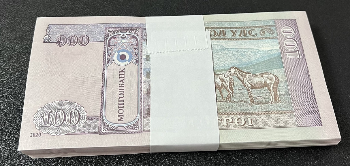 Mongolia 100 Tugrik 2020 P 73 New symbol UNC LOT 100 Pcs 1 BUNDLE