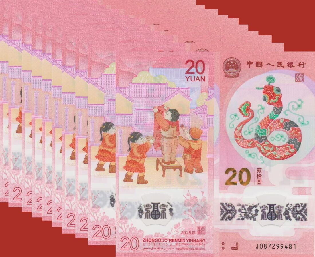 China 20 Yuan 2025 P 919 NEW SNAKE Polymer Commemorative LOT 10 UNC