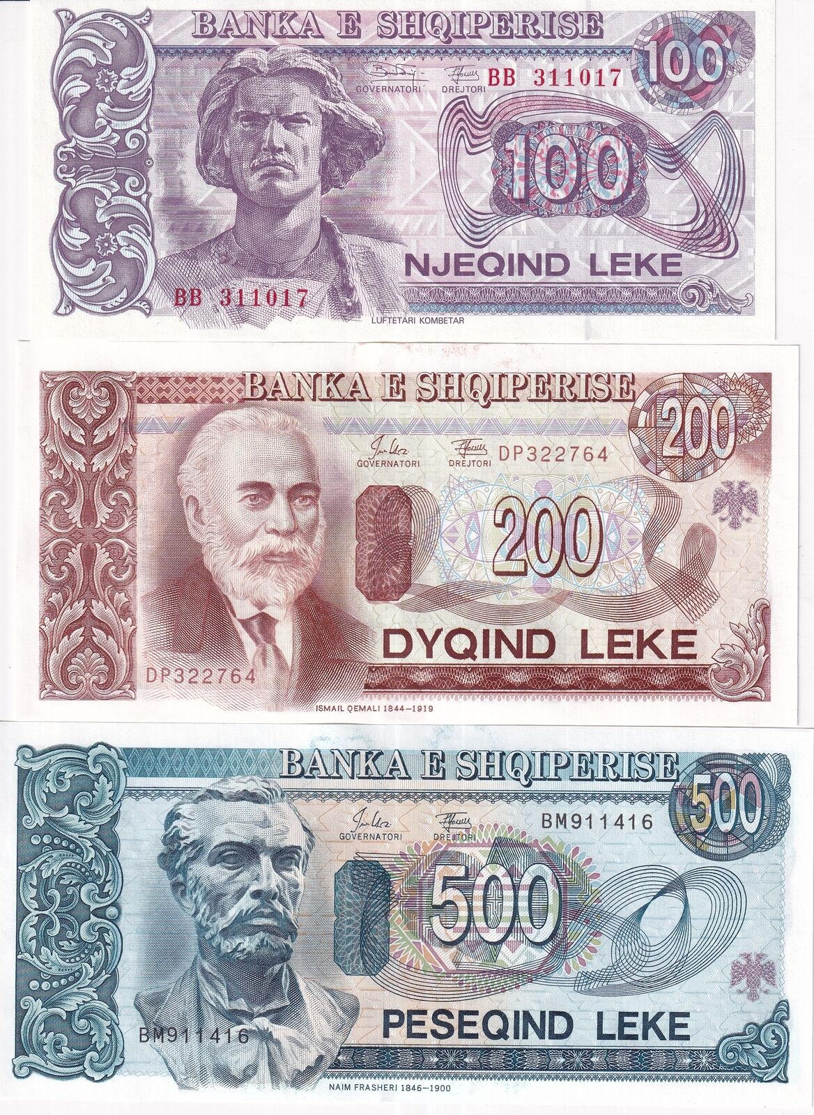 Albania Set 3 Pcs 100 200 500 Leke 1994 P 55 P 56 P 57 UNC