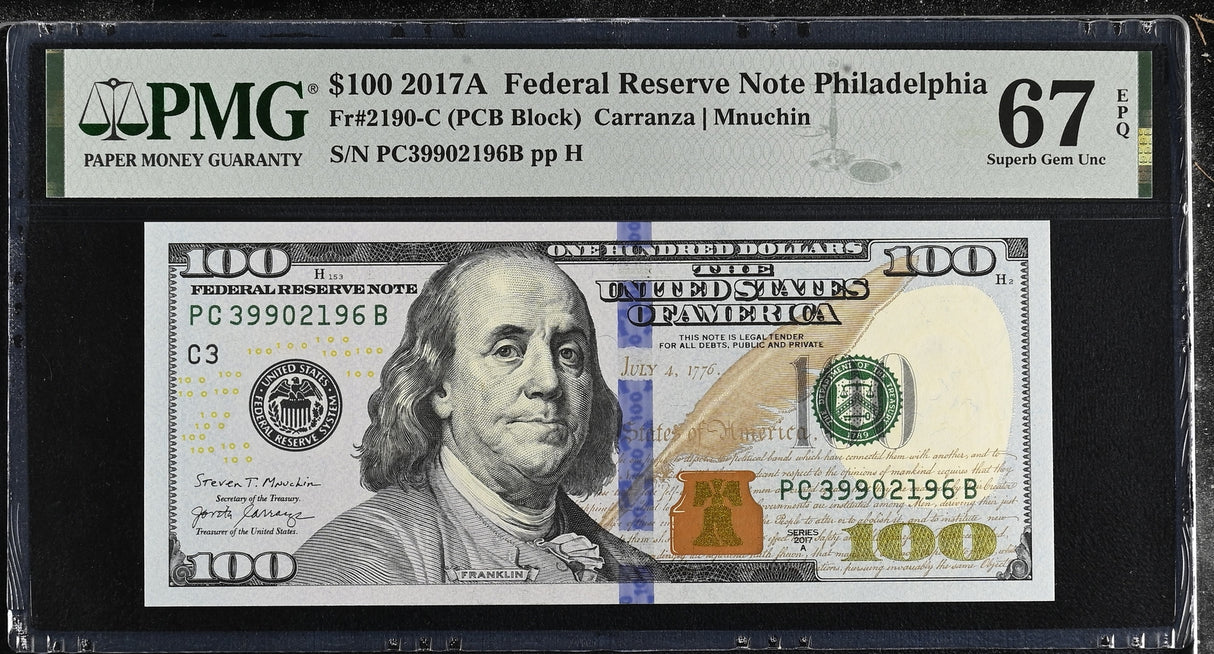 United States 100 Dollars USA 2017A P 548 Philadelphia Superb Gem UNC PMG 67 EPQ