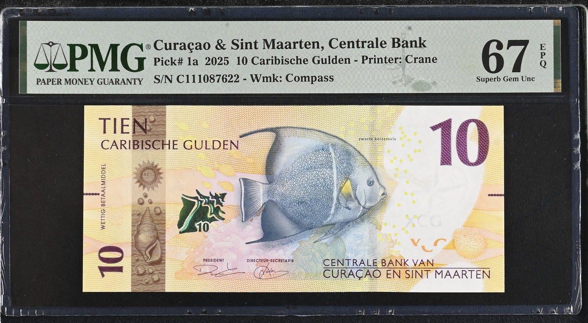 Curacao & Sint Maarten 10 Gulden 2025 P 1 a Superb Gem UNC PMG 67 EPQ