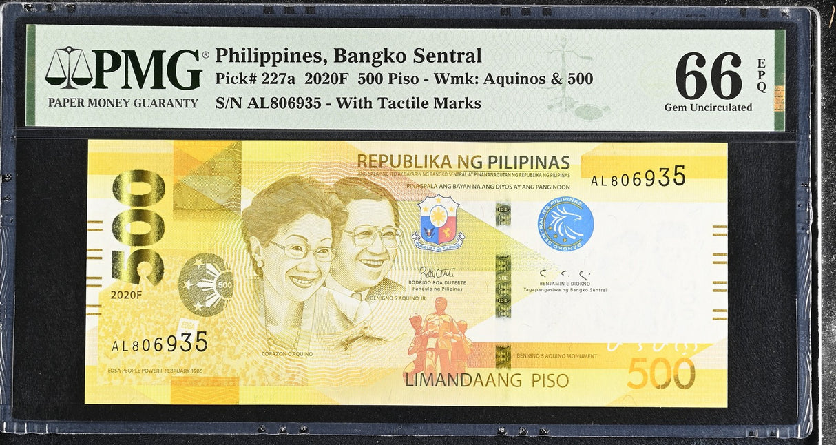 Philippines 500 Piso 2020F P 227 a Gem UNC PMG 66 EPQ