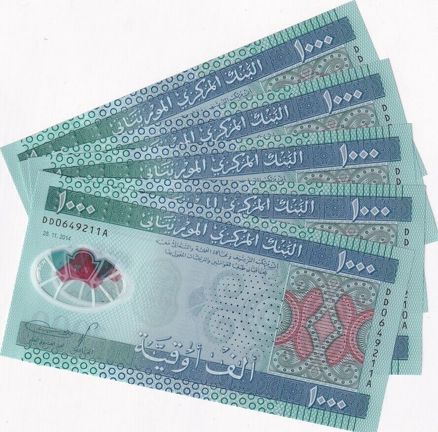 Mauritania 1000 Ouguiya 2014 P 19 Polymer UNC Lot 5 Pcs