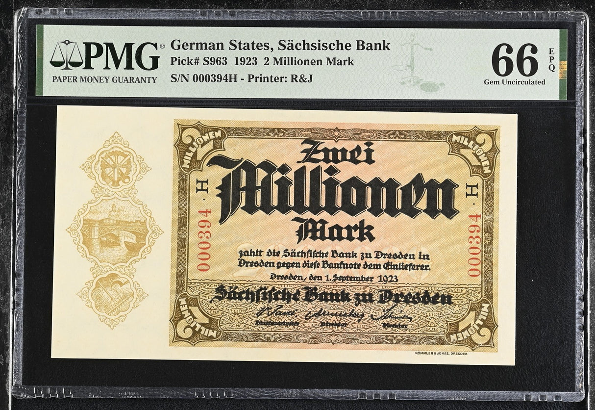 Germany 2 Million Millionen Mark 1923 P S963 Gem UNC PMG 66 EPQ TOP POP